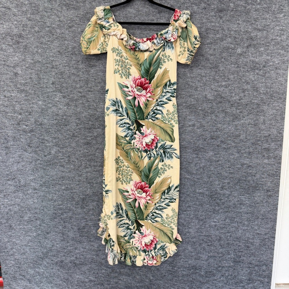 Vintage Lauren Michele Hawaiian Dress Women Small Yellow Maxi MuuMuu 100% Cotton